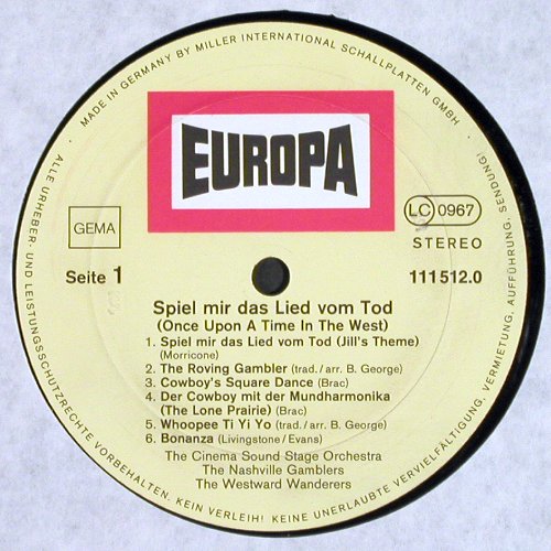 Spiel mir das Lied von Tod: Cinema Sound Stage Orch.,Nashv.G., Europa (111 512.0), D, Ri, 1975 Typ: LP Best.-Nr.: V7512 Preis: 5,00 Euro.