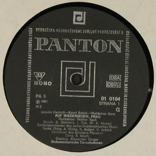 V.A.Praga Bohemiae Metropolis: Auf Wiedersehen Prag, Panton(01 0104 G), CSSR, 1967 - LP - V7562 - 5,00 Euro