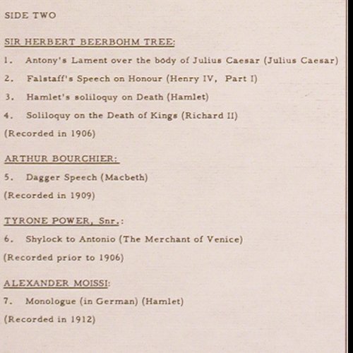V.A.Actors Of The Past Vol. 1: Dame Ellen Terry, Edwin Booth u.a., Delta (DEL 12020), UK,histRec, 1963 Typ: LP Best.-Nr.: Y290 Preis: 12,50 Euro.