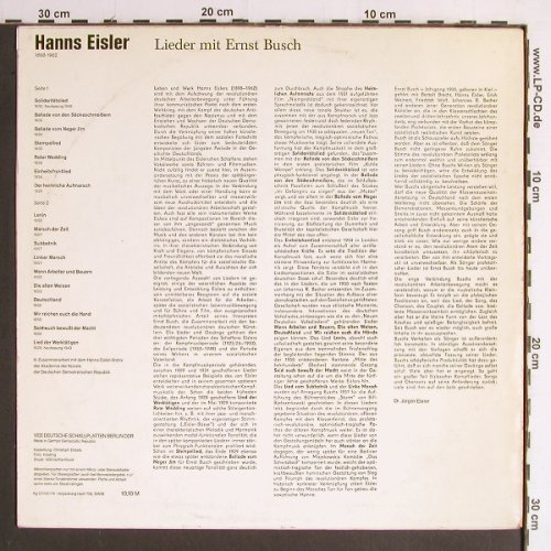Eisler,Hanns: Lieder mit Ernst Busch, m &sol;vg+, Nova (8 85 004), DDR, 1974 Typ: LP Best.-Nr.: Y6916 Preis: 6,00 Euro.