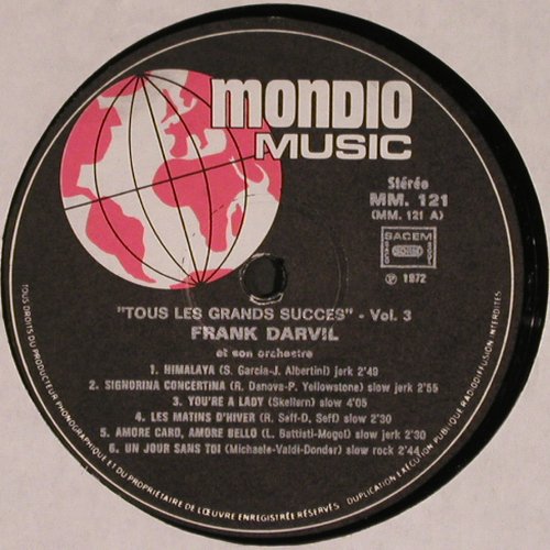 Darvil,Frank: Tous Les Grands Succes, Vol.3, Mondio Music(MM.121), F, 1972 - LP - V4151 - 6,00 Euro