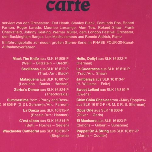V.A.Stereo a' la carte: Phase 4 Stereo 20-Kanal-Aufnahme, Decca (S 16800-P), D, 1968 Typ: LP Best.-Nr.: V5261 Preis: 6,00 Euro