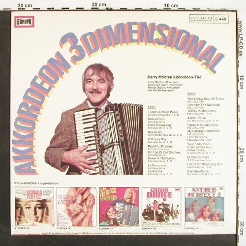 Mooten,Harry: Akkordeon 3 Dimensional (instrum.), Europa (E 448), D Typ: LP Best.-Nr.: V7023 Preis: 5,00 Euro.